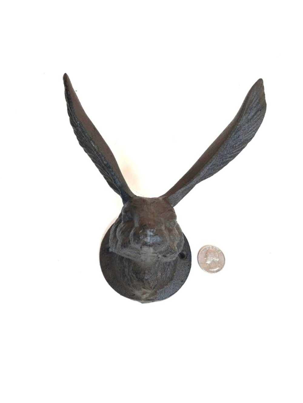 Cast Iron Rabbit Ears Wall Hook Towel Rack Rustic Brown Finish - Picture 5 of 6